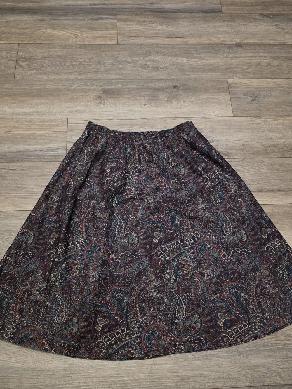 Vtg Paisley-Print A-Line Midi Skirt